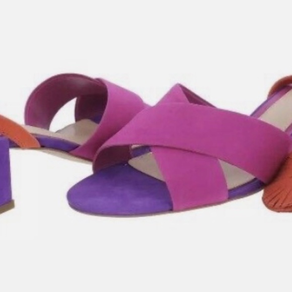 New- Brian Atwood Astor Retro Colorblock Lace Up Sandals Pink Suede Heels Size 6 - Picture 2 of 9